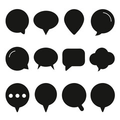 Black and White Speech Bubbles for Communication Icons