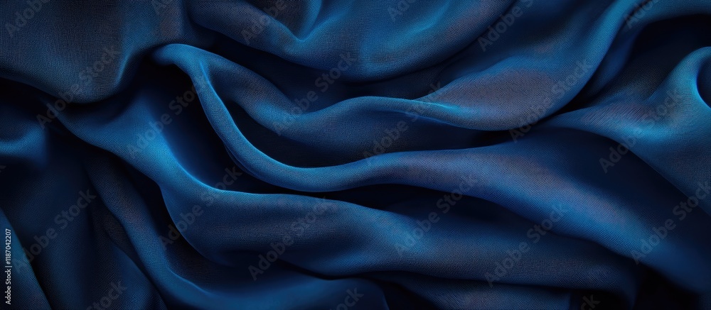 Poster elegant deep blue fabric texture with soft drapes and ample copyspace for creative text or branding 