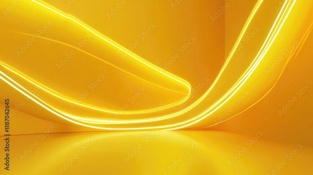 Poster dynamic neon yellow curved lines in an abstract background suitable for modern design and creative p