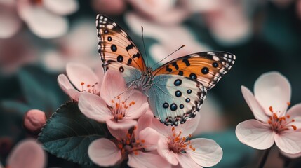 Obraz premium Amata phegea butterfly collecting nectar on delicate pink flowers creating a serene background for nature enthusiasts and wallpaper lovers