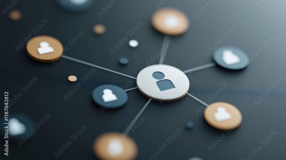 Poster network of circular user icons connecting, symbolizing digital communication and global social media