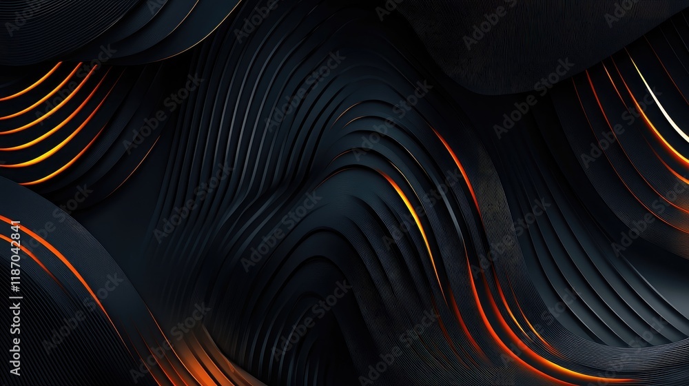 Poster abstract dark background featuring dynamic flowing lines and gradients in orange tones for a modern 