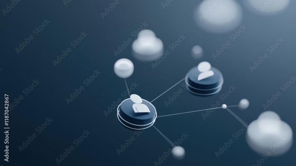 Poster network of circular user icons connecting, symbolizing digital communication and global social media