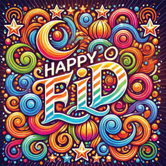 typography vector with "happy eid" theme