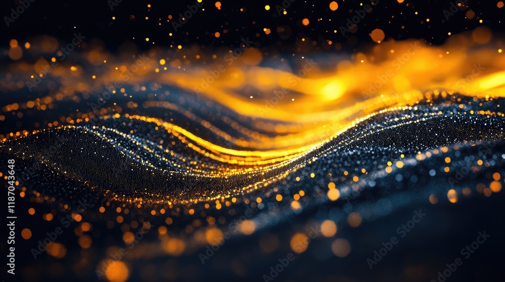 Poster elegant abstract background with luminous waves of golden particles creating a mesmerizing glow in a