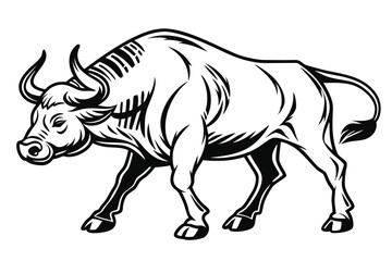 A black-and-white silhouette of a bull 