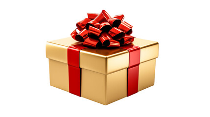Obraz premium Elegant Gold Gift Box with Red Ribbon for Festive Occasions