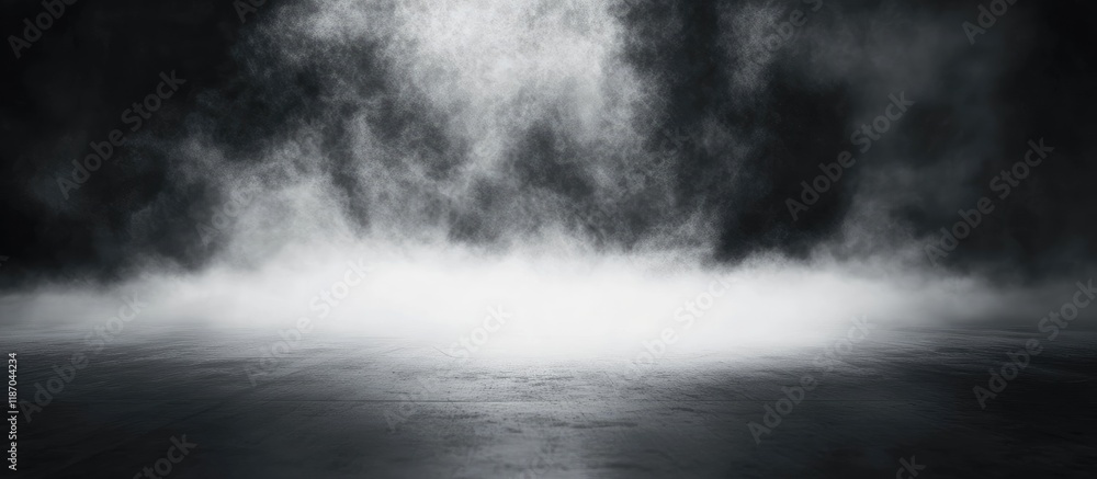 Poster dark gray abstract background with fog creating a serene atmosphere and ample blank space for text o