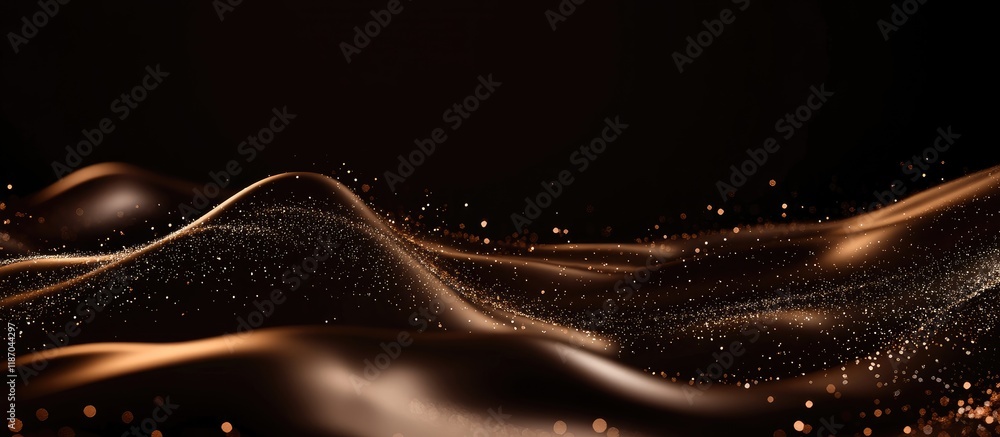 Poster Elegant abstract chocolate waves with shimmering texture and dark background ideal for showcasing luxurious products and branding messages.