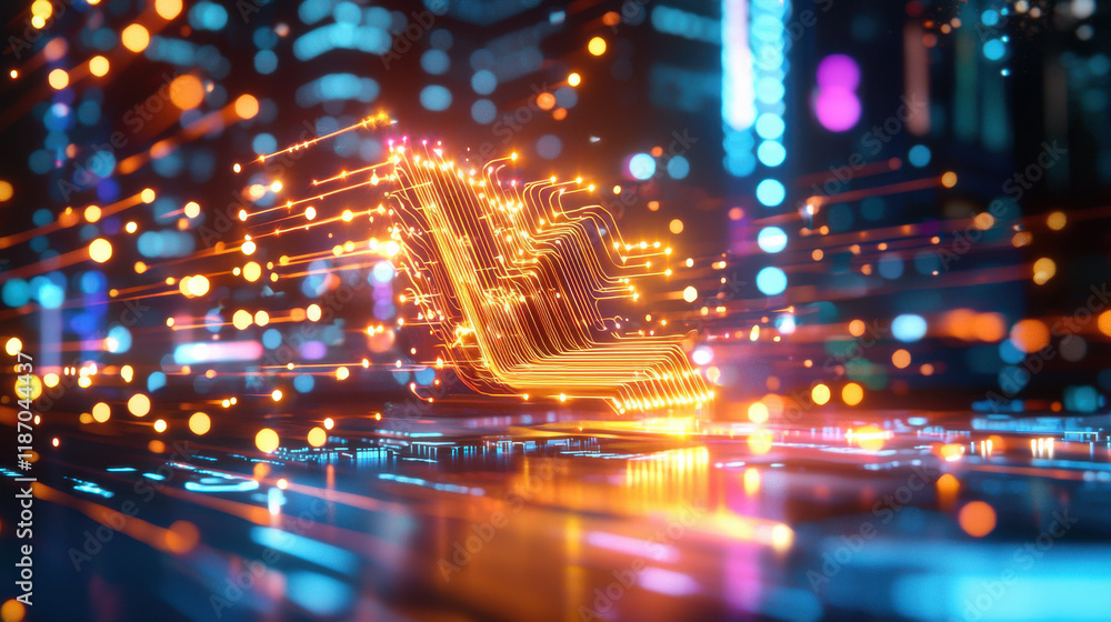 Poster futuristic digital circuit with glowing lines and vibrant lights, representing technology and innova