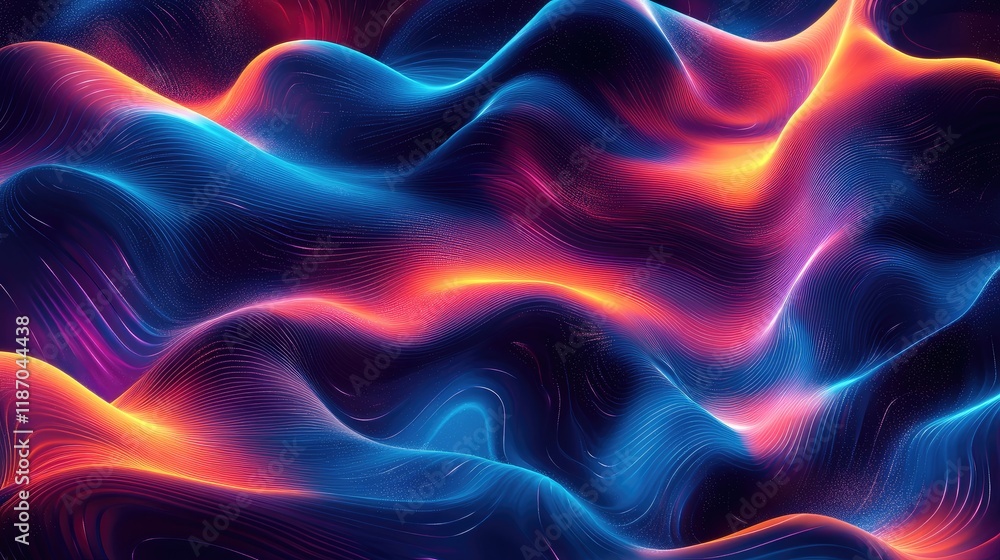 Poster vibrant cosmic abstract waves with flowing neon curves creating dynamic energy in space environment 