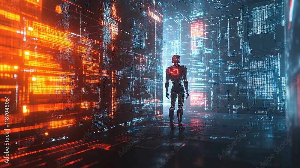 Poster futuristic 3d rendering of artificial intelligence research environment