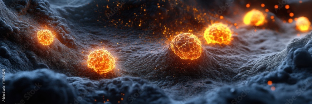 Poster glowing edges of cancer cells illuminated on a textured surface in a laboratory setting. generative 