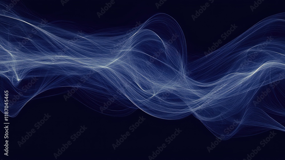 Aufkleber dark blue abstract background with flowing curves and light connections creating a serene and modern