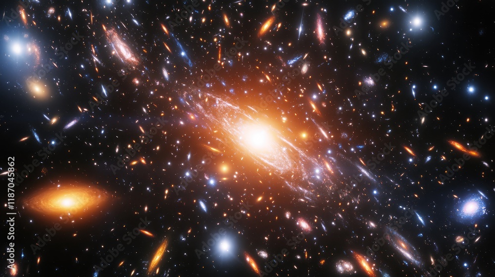 Poster vibrant cosmic backdrop featuring an array of stars and galaxies in a stunning display of color and 