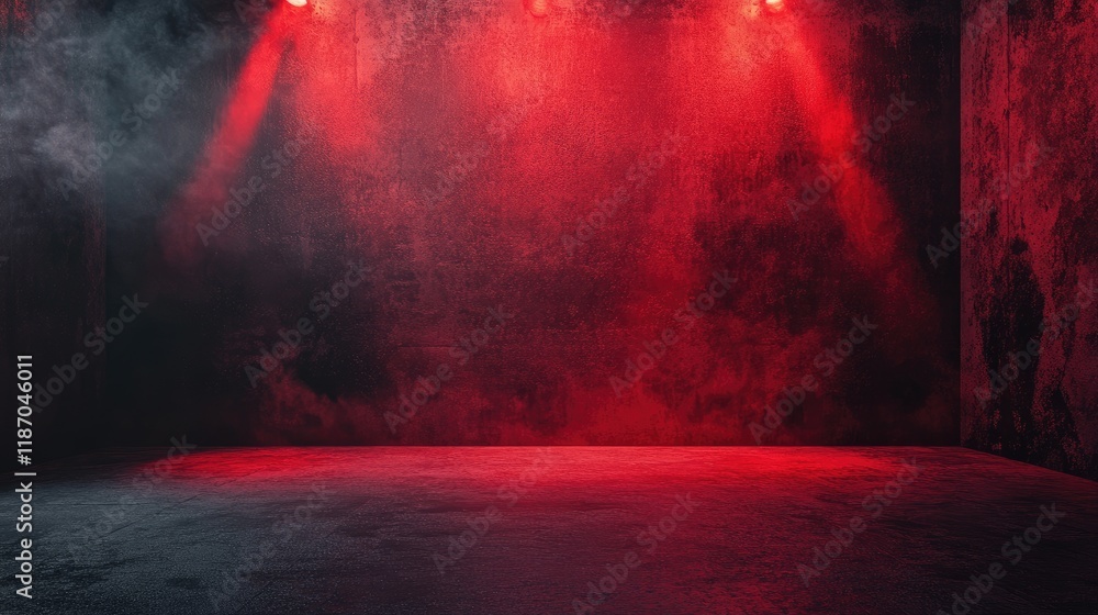 Poster abstract dark studio space with crimson lighting and smoke effects creating a dramatic and moody atm