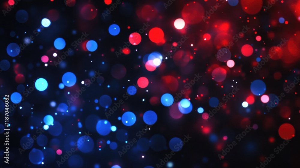 Poster abstract background featuring luminous red and blue bokeh lights set against a dark textured backdro