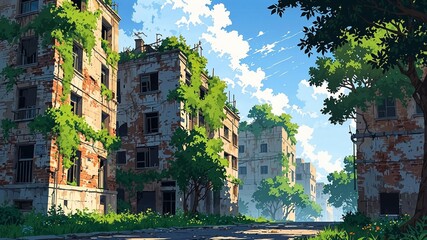 Obraz premium Abandoned Buildings Reclaimed by Nature