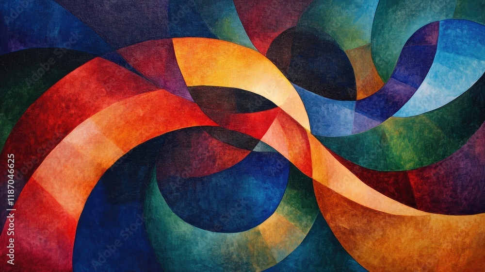 Poster vibrant abstract swirls of colorful curved patterns in polished artistic design