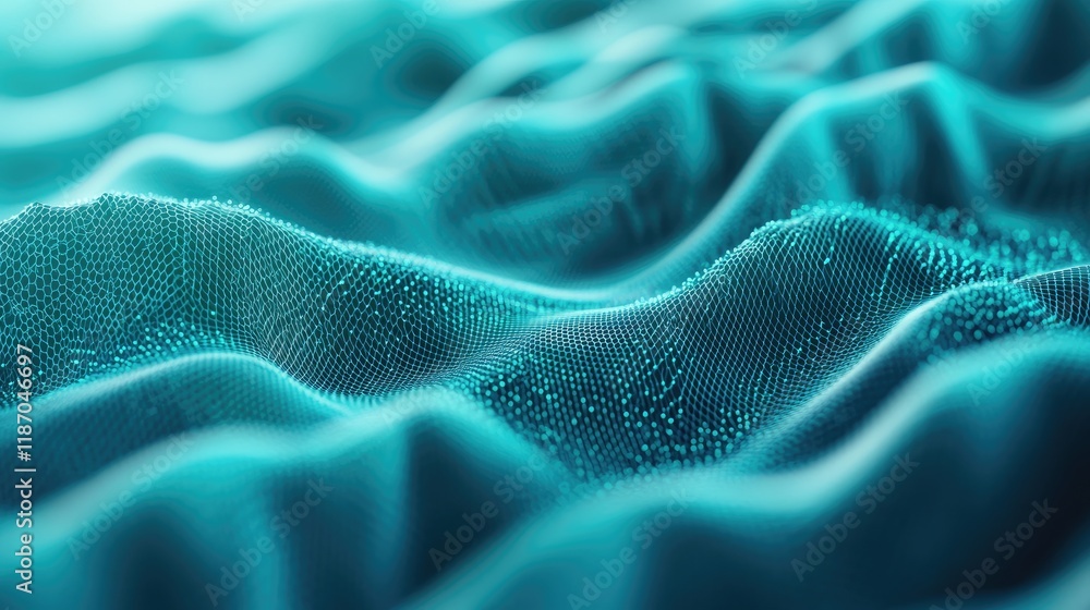 Poster dynamic abstract turquoise mesh texture with blue green gradients and grainy noise for modern backgr
