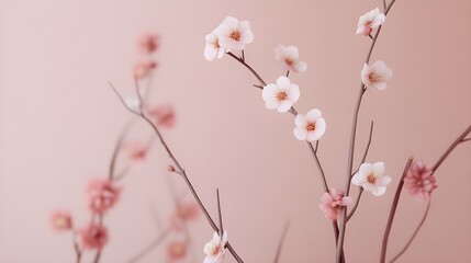 Delicate Cherry Blossom Branches Against Soft Pink Background