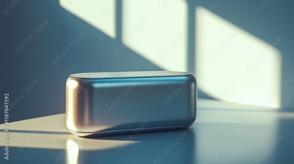 Poster metallic rectangular object on a minimalist surface