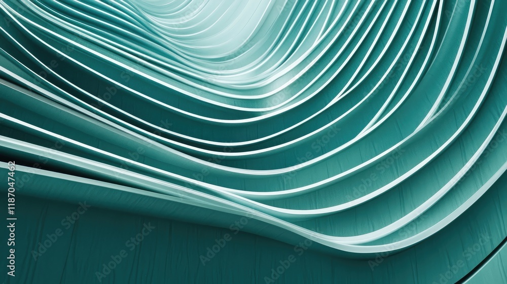 Poster aqua green curved lines background with smooth wavy textures for modern abstract design and wallpape