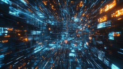Fototapeta premium Digital Flight Through AI Data Space with Dynamic Lines and Lights
