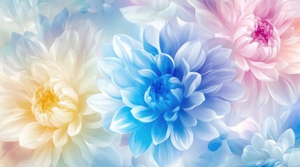 Obraz premium Colorful Floral Background Featuring Abstract Dandelion and Bright Chrysanthemum Blooms in Soft Pastel Shades