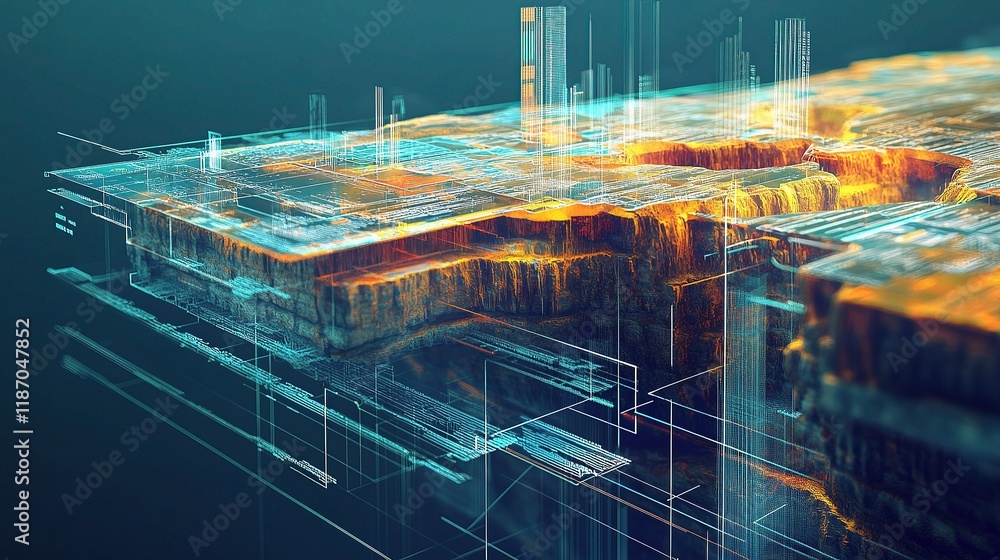 Poster layered data mining process illustrated with abstract lines