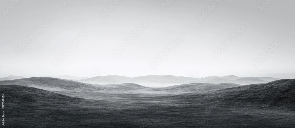 Poster monochrome minimalist landscape with smooth grey waves and empty sky for text placement in an abstra