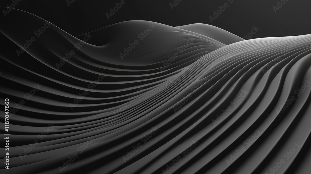 Poster minimalist black waves in abstract design with smooth curved lines and negative space for modern bac