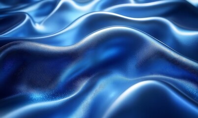 Obraz premium Abstract Blue Cloth Rendered in 3D, Featuring Elegant Wavy Patterns and Light Reflections