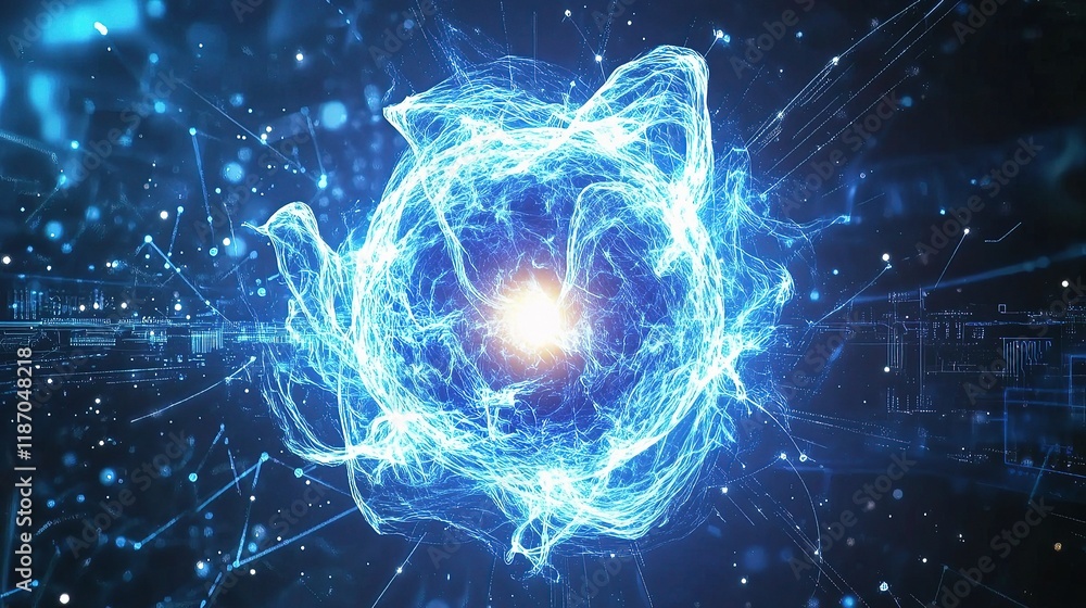 Poster Quantum Computer Circuit Board with Blue Lines and Abstract Elements