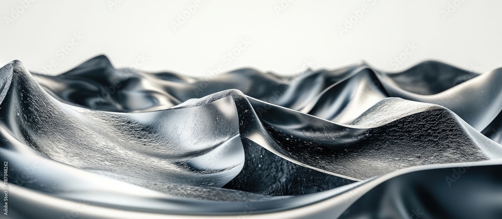 Poster metallic abstract landscape with organic waves for text overlay in 3d rendering design concept