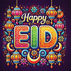 typography vector with "happy eid" theme