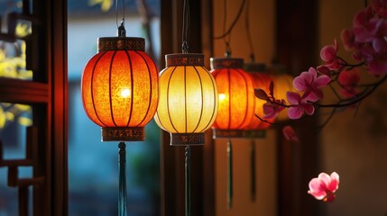 Thai Bistro Interior with Warm Lanterns and Soft Lighting in a Cozy Atmosphere Perfect for Dining Experience Photography