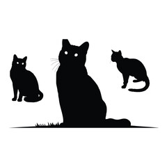 Create me a Cat sitting on the ground vecor silhouette, fill only black color isolated white background