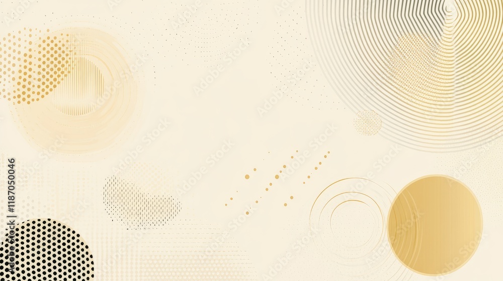 Poster Elegant Cream and Gold Geometric Pattern Background with Abstract Dots and Lines for Modern Art and Design Projects