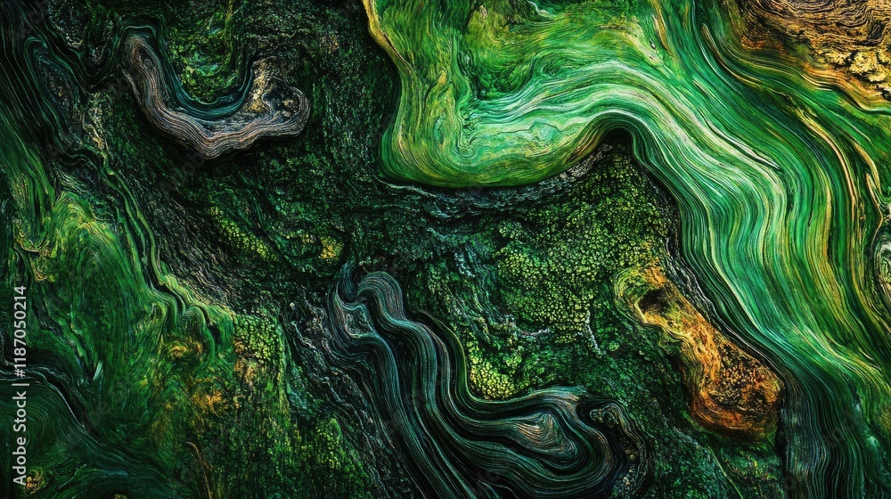 Poster vibrant abstract representation of nature featuring swirling green tones and organic patterns in a v