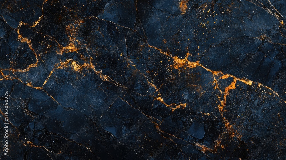 Poster elegant dark blue granite surface with golden splashes creating a luxurious and textured background 