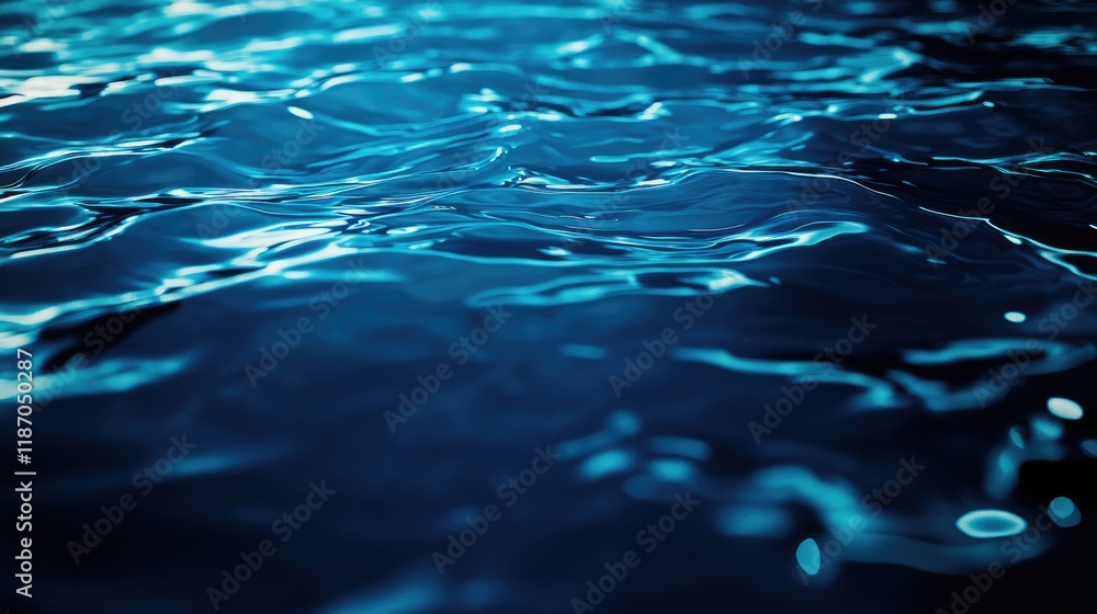 Poster abstract blue water surface with dynamic light reflections creating a serene aquatic background suit