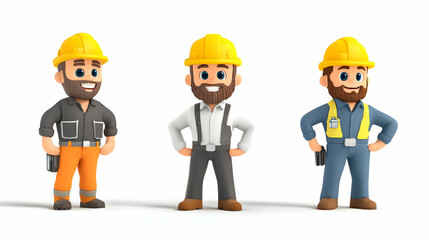 3D Illustration Cartoon Workers Team