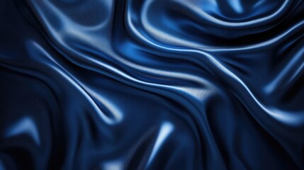 Obraz premium Dark blue silk texture with smooth waves and shimmer ideal for advertisements and backgrounds featuring empty space for design elements