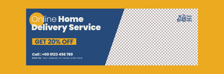 Express Delivery horizontal banner advertising template, Online Delivery service or Home Delivery Ads social media cover header and website  for Shipment and Logistics service horizontal banner