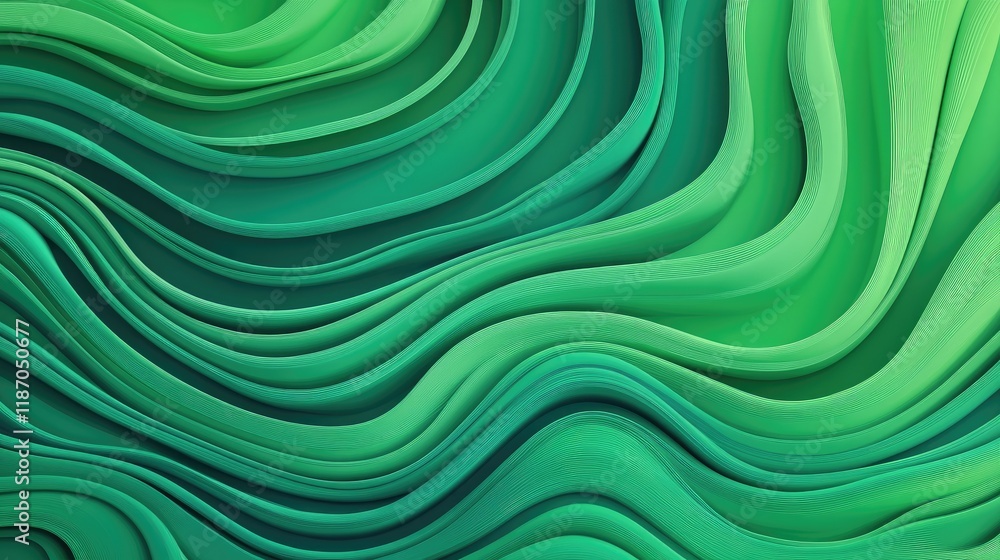 Poster futuristic green wave background with smooth flowing lines and abstract layered design for modern di