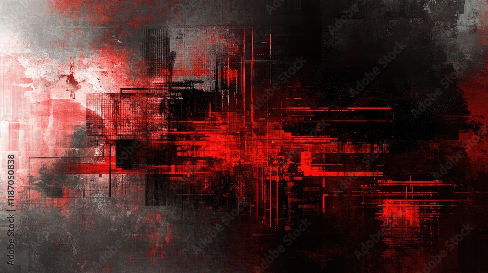 Poster futuristic abstract cybernetic background with red and black geometric patterns for digital analysis