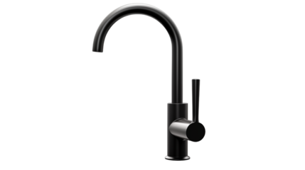 Sleek Black Modern Kitchen Faucet Design Image isolated on transparent background	