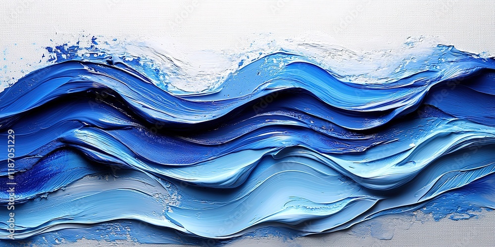 Poster colorful abstract waves created with thick blue paint on a textured surface showcase fluidity and de
