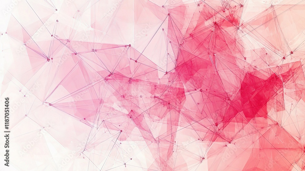 Poster abstract geometrical network with plexus lines and shapes in red